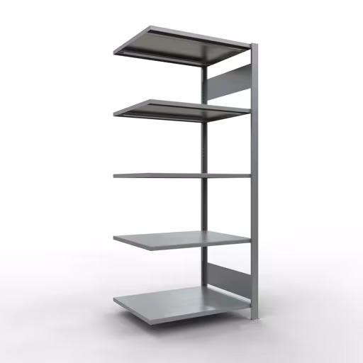 Scaffale aggiuntivo, scaffale per ufficio, sistema a innesto MULTIplus150, 1800 x 750 x 600 mm (AxLxP), 5 ripiani, barre longitudinali, zincato, senza fermo centrale di Schulte Lagertechnik Scaffale aggiuntivo, scaffale per ufficio, sistema a innesto MULTIplus150, 1800 x 750 x 600 mm (AxLxP), 5 ripiani, barre longitudinali, zincato, senza fermo centrale, sistema a innesto, articolo n. 17757