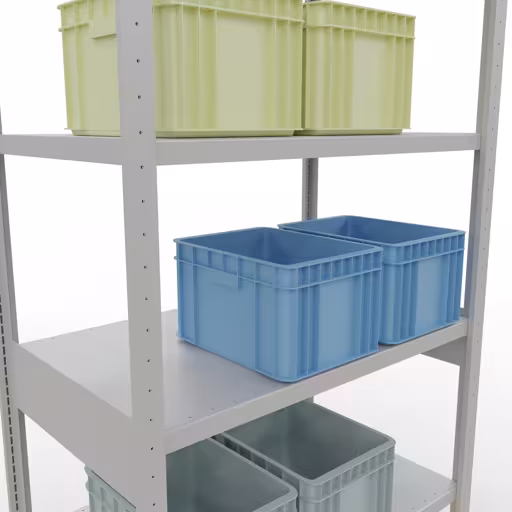 Scaffale base, scaffale, sistema a innesto MULTIplus250, 2500 x 1000 x 600 mm (AxLxP), 6 ripiani, traversa, RAL 7035 grigio chiaro della marca Schulte Lagertechnik della gamma sistemi a innesto