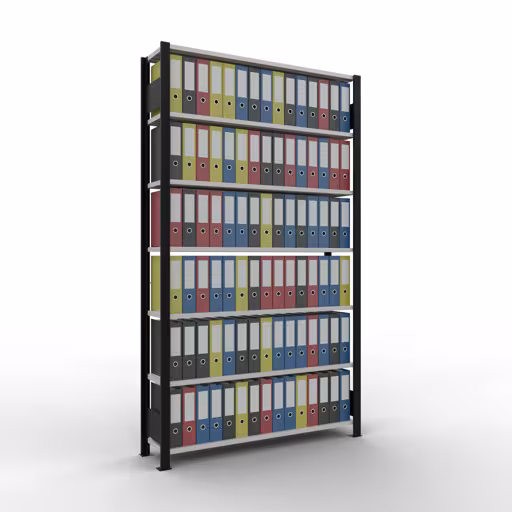 Figure n° 7 de l'article, système d'étagères de bureau MULTIplus85, 2300 x 1300 x 300 mm, 7 étagères, traverse, sans barre d'arrêt, noir/gris clair du groupe de produits étagères de bureau de la marque Schulte Lagertechnik