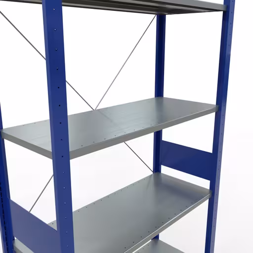 Une autre vue de l'article Etagère Basic, étagère système enfichable MULTIplus150, 3000 x 1000 x 400 mm, 7 étagères, RAL 5010/galvanisé de la catégorie système enfichable