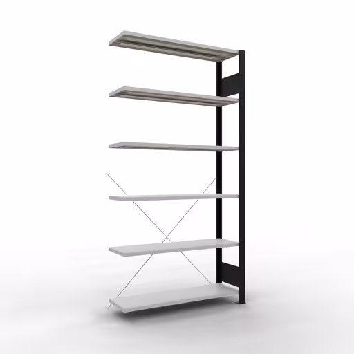 Scaffale aggiuntivo, scaffale per ufficio, sistema a innesto MULTIplus85, 2000 x 1000 x 300 mm (AxLxP), 6 ripiani, traversa, senza barra di arresto, nero/grigio chiaro di Schulte Lagertechnik Scaffale aggiuntivo, scaffale per ufficio, sistema a innesto MULTIplus85, 2000 x 1000 x 300 mm (AxLxP), 6 ripiani, traversa, senza barra di arresto, nero/grigio chiaro, sistema a innesto, articolo n. 36028-S