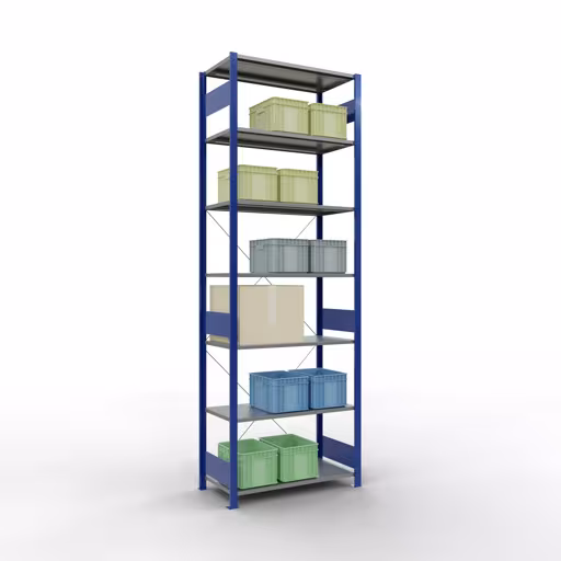 Étagère de base, étagère, système enfichable MULTIplus85, 3000 x 1000 x 500 mm, 7 étagères, traverse, RAL 5010 bleu gentiane de la marque Schulte Lagertechnik de la gamme de produits du système enfichable