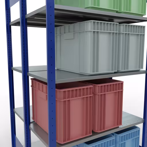 Produktbild Nr.8 des Artikels Grundregal, Doppelregal, Fachbodenregal Stecksystem MULTIplus150, 2000 x 1000 x (2x500) mm (HxBxT), 2x5 Fachböden, Längenriegel, RAL 5010 enzianblau aus der Produktreihe Fachbodenregale von der Marke Schulte Lagertechnik