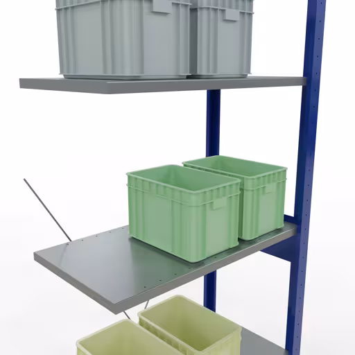 Représentation supplémentaire de l'article, système d'étagères enfichables pour étagères MULTIplus150, 2500 x 750 x 400 mm, 6 étagères, RAL 5010 bleu gentiane/galvanisé/galvanisé