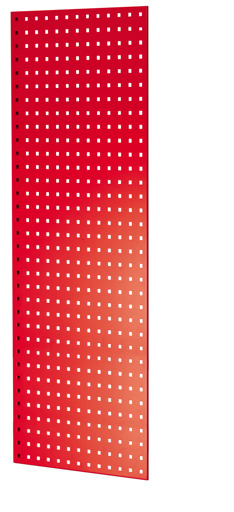 Pannello laterale in pannello forato, 90 x 1300 x 500 mm (A x P), RAL 3000 rosso fuoco con articolo n. 35674-R Pannello laterale in lamiera forata, 90 x 1300 x 500 mm (A x P), RAL 3000 rosso fuoco di Schulte Lagertechnik della categoria Sistemi a innesto