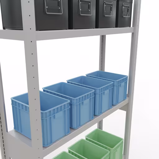 Scaffale base, scaffale, sistema a innesto MULTIplus250, 3000 x 1000 x 300 mm (AxLxP), 7 ripiani, barre longitudinali, RAL 7035 grigio chiaro di Schulte Lagertechnik della categoria Sistemi a innesto
