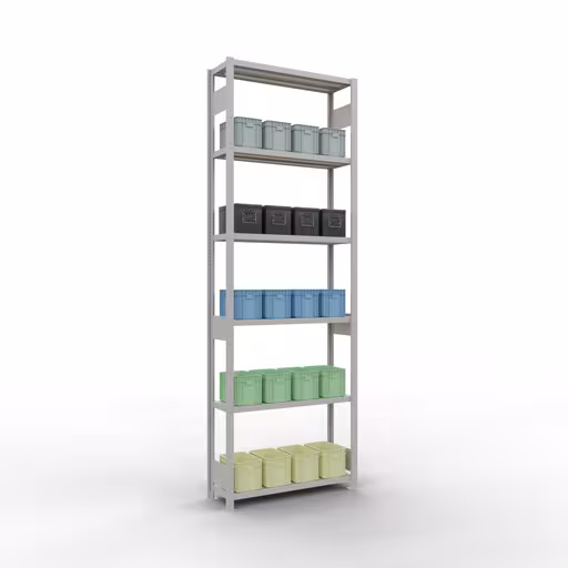 Figura n. 13 dell'articolo scaffale base, scaffale, sistema a innesto MULTIplus250, 3000 x 1000 x 300 mm (AxLxP), 7 ripiani, barre longitudinali, RAL 7035 grigio chiaro del gruppo di prodotti sistema a innesto della marca Schulte Lagertechnik