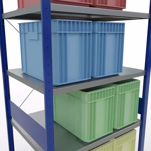 Immagine del prodotto n. 12 dell'articolo scaffale base, scaffale, sistema a innesto MULTIplus330, 3000 x 1000 x 800 mm (AxLxP), 7 ripiani, traversa, RAL 5010 blu genziana/zincato Figura n. 12 dell'articolo scaffale base, scaffale, sistema a innesto MULTIplus330, 3000 x 1000 x 800 mm (AxLxP), 7 ripiani, traversa, RAL 5010 blu genziana/zincato del gruppo di prodotti sistema a innesto della marca Schulte Lagertechnik