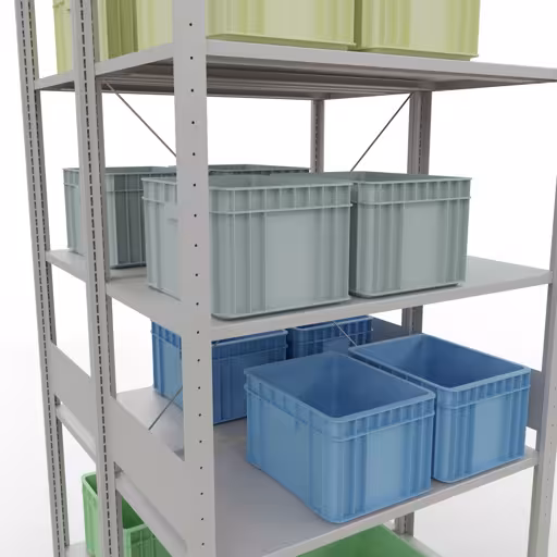 Image supplémentaire de l'article Tablette de base, tablette double, système d'étagère enfichable MULTIplus150, 3000 x 1000 x (2x1000) mm, 2x7 tablettes, traverse, RAL 7035 gris clair Représentation supplémentaire de l'article étagère de base, étagère double, système d'étagères enfichables MULTIplus150, 3000 x 1000 x (2x1000) mm, 2x7 étagères, RAL 7035 gris clair à partir d'étagères doubles