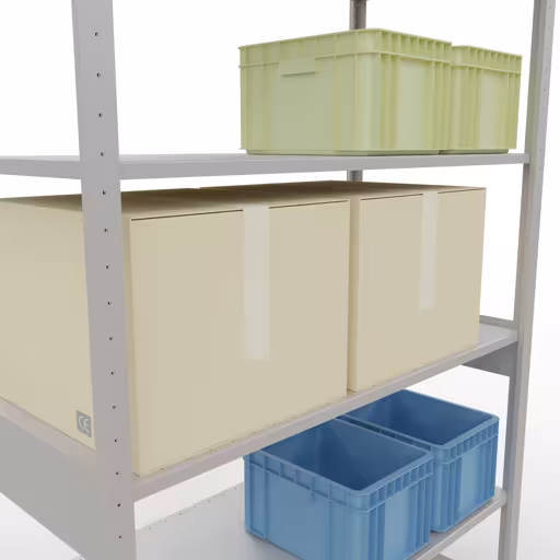 Étagère de base, étagère, système enfichable MULTIplus150, 2500 x 1300 x 600 mm, 6 étagères, barres de longueur, RAL 7035 gris clair avec le GTIN 4004514293220 Étagère de base, étagère à étagères, système enfichable MULTIplus150, 2500 x 1300 x 600 mm, 6 étagères, gris clair RAL 7035 de Schulte Lagertechnik avec le numéro d'article. 32661-130-LR