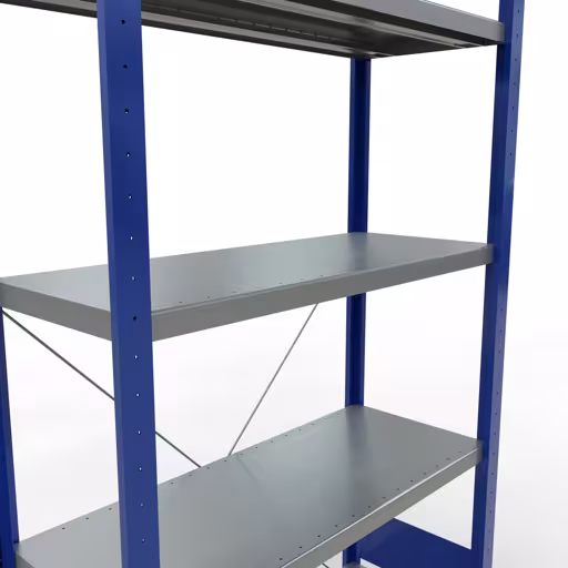 Figura n. 14 dell'articolo scaffale base, scaffale, sistema a innesto MULTIplus330, 2000 x 1000 x 400 mm (AxLxP), 5 ripiani, traversa, RAL 5010 blu genziana/zincato del gruppo di prodotti sistema a innesto della marca Schulte Lagertechnik