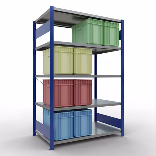 Figure n° 15 de l'article étagère de base, étagère, système enfichable MULTIplus250, 2000 x 1300 x 800 mm, 5 étagères, RAL 5010 bleu gentiane/galvanisé du groupe de produits système enfichable de la marque Schulte Lagertechnik