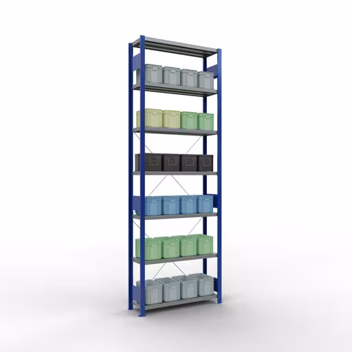 Figure n° 13 de l'article étagère de base, système d'étagères enfichables MULTIplus330, 3000 x 1000 x 300 mm, 7 étagères, RAL 5010 bleu gentiane/galvanisé du groupe de produits système enfichable de la marque Schulte Lagertechnik