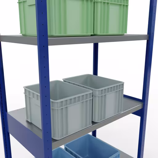 Figura n. 13 dell'articolo scaffale base, scaffale, sistema a innesto MULTIplus250, 3000 x 1000 x 600 mm (AxLxP), 7 ripiani, barre longitudinali, RAL 5010 blu genziana/zincato del gruppo di prodotti sistema a innesto della marca Schulte Lagertechnik