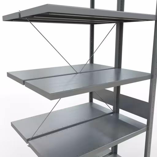 Rayonnage supplémentaire, rayonnage double, système d'étagères MULTIplus250, 3000 x 1000 x (2x400) mm, 2x7 tablettes, traverse, galvanisé de la catégorie rayonnage double avec le GTIN 4058255035397 Rayonnage supplémentaire, rayonnage double, système d'étagères MULTIplus250, 3000 x 1000 x (2x400) mm, 2x7 étagères, traverse, galvanisé de la marque Schulte Lagertechnik de la gamme de produits d'étagères