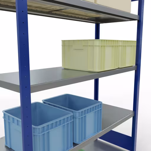 Figura n. 8 dell'articolo scaffale base, scaffale, sistema a innesto MULTIplus250, 2000 x 1300 x 500 mm (AxLxP), 5 ripiani, barre longitudinali, RAL 5010 blu genziana/zincato del gruppo di prodotti sistema a innesto della marca Schulte Lagertechnik