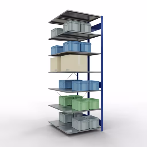 Scaffale aggiuntivo, scaffale doppio, sistema di scaffali MULTIplus150, 3000 x 1000 x (2x1200) mm (AxLxP), 2x7 ripiani, traversa, RAL 5010 blu genziana di Schulte Lagertechnik dalla categoria scaffali