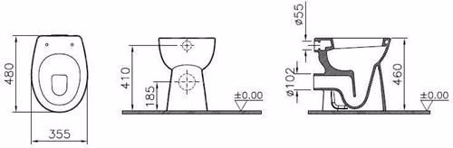 Technische Zeichnung 4022448 VITRA Flachspüler-Stand-WC Conforma + 60 mm Abgang waagerecht Open Back Weiß Hochglanz