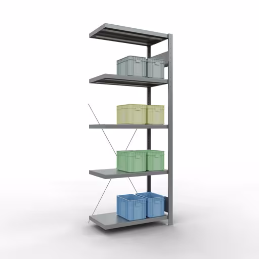 Scaffali componibili, scaffali, sistema a innesto MULTIplus250, 2000 x 750 x 400 mm (AxLxP), 5 ripiani, traversa, zincato della marca Schulte Lagertechnik della gamma dei sistemi a innesto