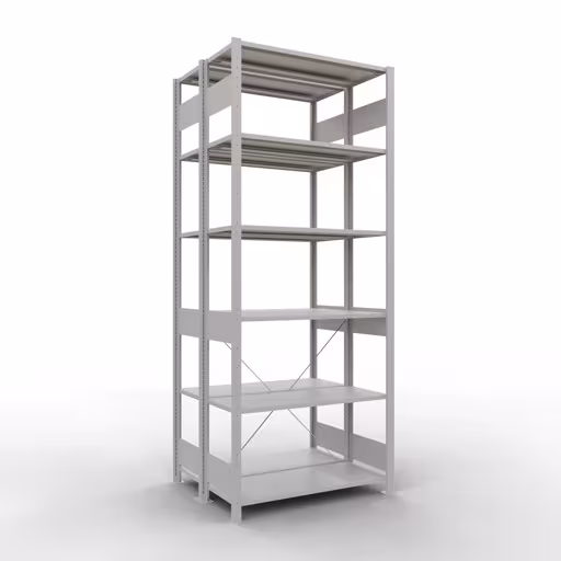 Figura n. 8 dell'articolo scaffale base, scaffale doppio, sistema di scaffali MULTIplus150, 2500 x 1000 x (2x400) mm (AxLxP), 2x6 ripiani, traversa, RAL 7035 grigio chiaro dal gruppo di prodotti scaffali della marca Schulte Lagertechnik