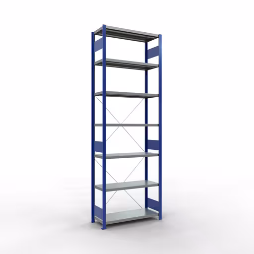 Immagine del prodotto n. 14 dell'articolo scaffale base, sistema a innesto per ripiani MULTIplus250, 3000 x 1000 x 400 mm, 7 ripiani, RAL 5010 blu genziana/zincato della gamma di prodotti per sistemi a innesto della marca Schulte Lagertechnik