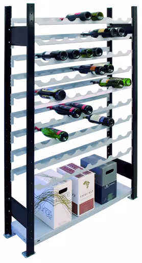 Étagère de base, casier à vin 2300 x 1000 x 250 mm, noir/argent, 12 niveaux pour 96 bouteilles de Schulte Lagertechnik Étagère de base, casier à vin 2300 x 1000 x 250 mm, noir/argent, 12 niveaux pour 96 bouteilles, rangement pour boissons, réf. 26862