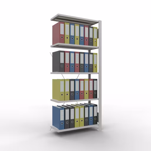 Produktbild Nr 13 des Artikels Anbauregal, Büro-Fachbodenregal Stecksystem MULTIplus85, 1800 x 750 x 300 mm (HxBxT), 5 Fachböden, Kreuzstrebe, ohne Anschlagleiste, lichtgrau Abbildung Nr 13 des Artikels Anbauregal, Büro-Fachbodenregal Stecksystem MULTIplus85, 1800 x 750 x 300 mm (HxBxT), 5 Fachböden, Kreuzstrebe, ohne Anschlagleiste, lichtgrau aus der Produktgruppe Büroregale von der Marke Schulte Lagertechnik