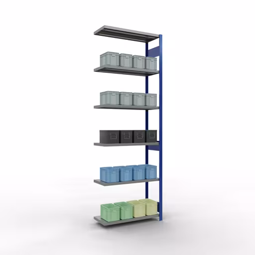 Produktbild Nr 14 des Artikels Anbauregal, Fachbodenregal Stecksystem MULTIplus250, 3000 x 1000 x 400 mm (HxBxT), 7 Fachböden, Längenriegel, RAL 5010 enzianblau/verzinkt Abbildung Nr 14 des Artikels Anbauregal, Fachbodenregal Stecksystem MULTIplus250, 3000 x 1000 x 400 mm (HxBxT), 7 Fachböden, Längenriegel, RAL 5010 enzianblau/verzinkt aus der Produktgruppe Stecksystem von der Marke Schulte Lagertechnik