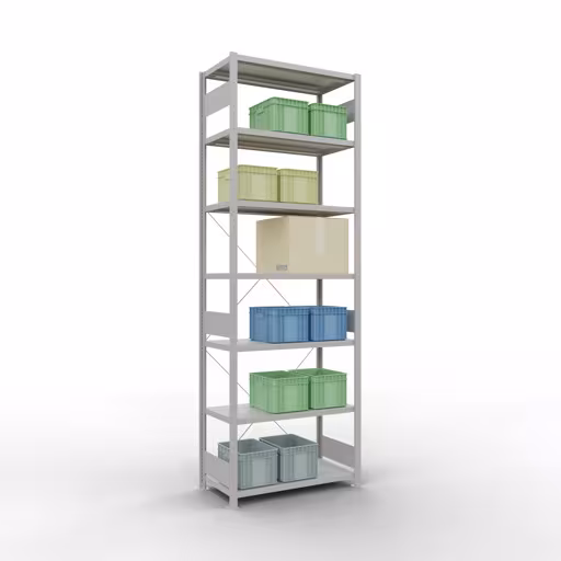 Étagère de base, étagère, système enfichable MULTIplus330, 3000 x 1000 x 500 mm, 7 étagères, RAL 7035 gris clair de la marque Schulte Lagertechnik de la gamme de produits du système enfichable