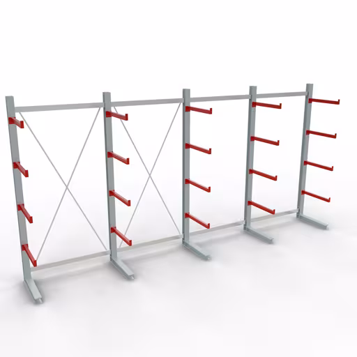 Scaffale completo K 6000, unilaterale, 3000 x 6000 x 750 mm, RAL 7001 / RAL 3000, 5 livelli di stoccaggio della marca Schulte Lagertechnik dal programma di scaffalature cantilever