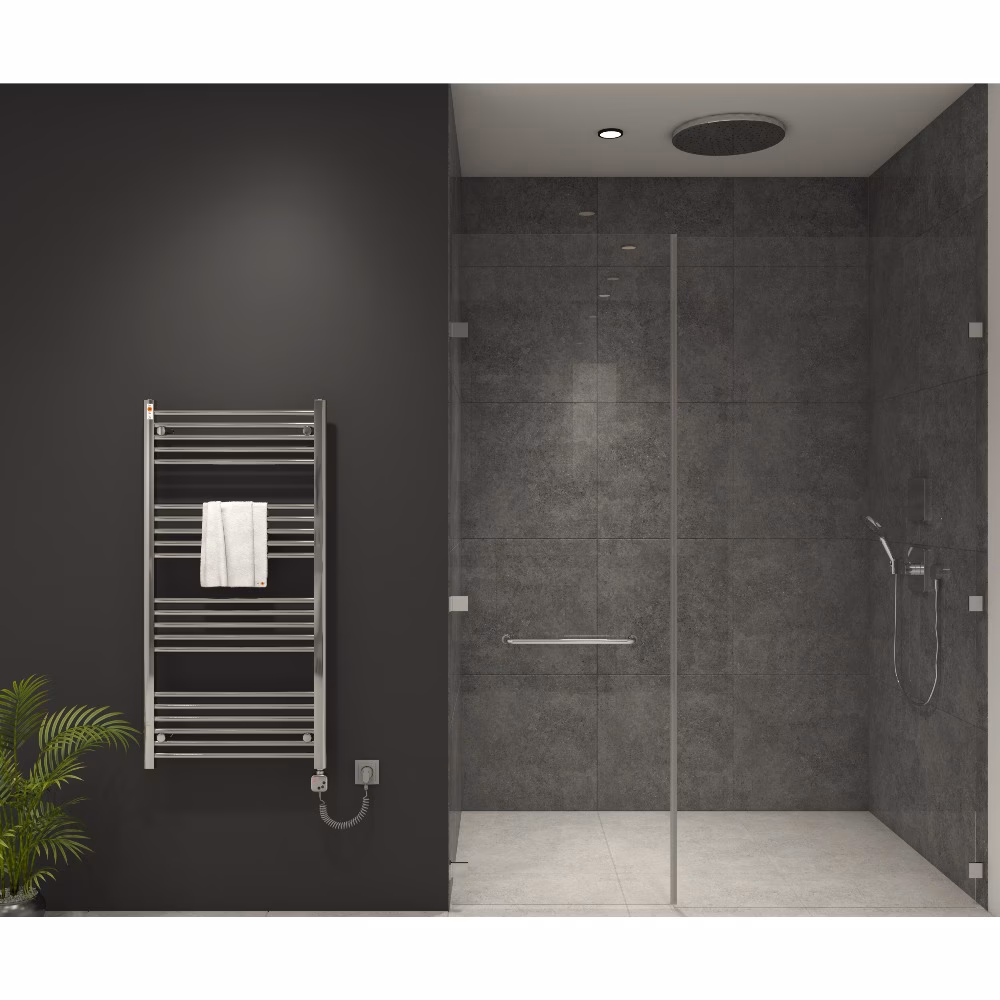 Radiatore elettrico da bagno MERT, cromato, dritto, 600x1200 mm con controller MERT KMX1 e resistenza da 400 watt, del marchio Mert Radiatore elettrico da bagno MERT con controller KMX1, cromato, della categoria Radiatori elettrici con codice articolo E3-60x120+KMX1-400W