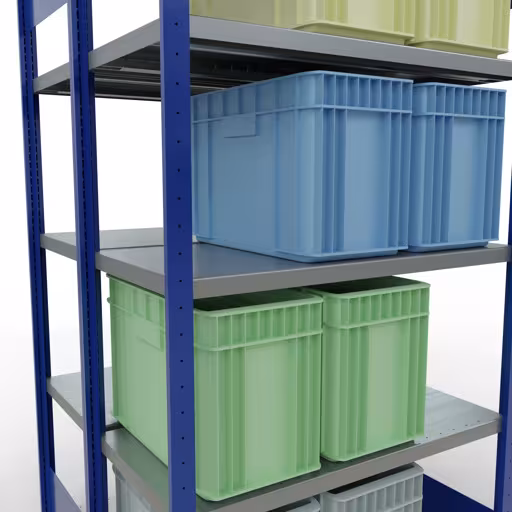 Scaffale base, scaffale doppio, sistema di scaffali MULTIplus250, 2000 x 1000 x (2x500) mm (AxLxP), 2x5 ripiani, barre longitudinali, RAL 5010 blu genziana della marca Schulte Lagertechnik dal programma scaffali