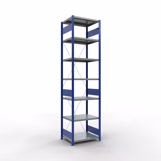 Figura n. 15 dell'articolo scaffale base, scaffale, sistema a innesto MULTIplus250, 3000 x 750 x 600 mm (AxLxP), 7 ripiani, traversa, RAL 5010 blu genziana/zincato/zincato del gruppo di prodotti sistema a innesto della marca Schulte Lagertechnik