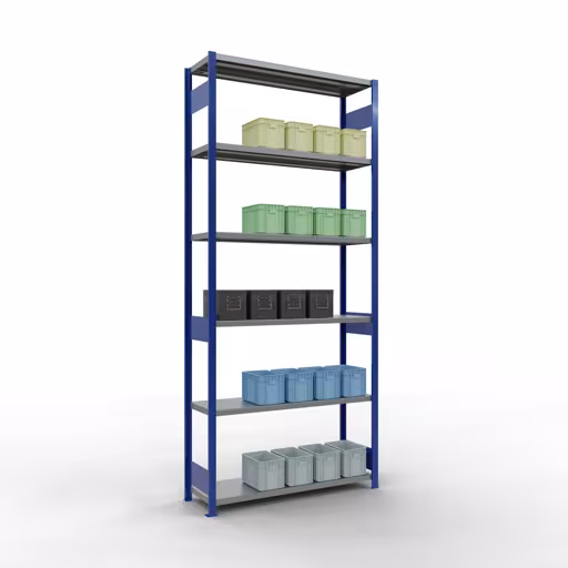 Figure n° 15 de l'article étagère de base, étagère, système enfichable MULTIplus250, 3000 x 1300 x 400 mm, 7 étagères, RAL 5010 bleu gentiane/galvanisé du groupe de produits système enfichable de Schulte Lagertechnik