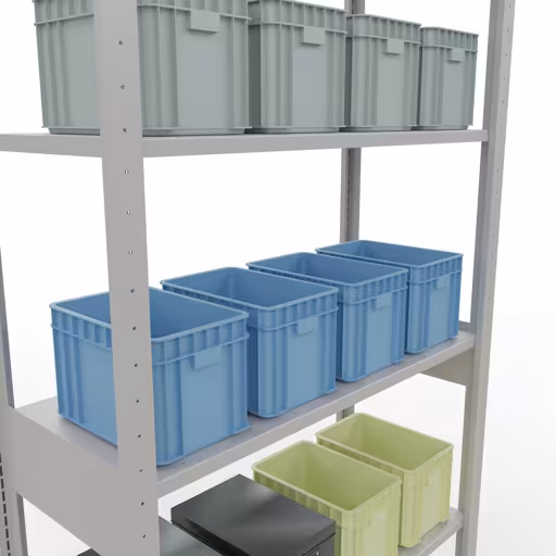 Scaffale base, scaffale, sistema a innesto MULTIplus150, 2500 x 1000 x 400 mm (AxLxP), 6 ripiani, barre longitudinali, RAL 7035 grigio chiaro con l'articolo n. 32641-LR Scaffale base, scaffale, sistema a innesto MULTIplus150, 2500 x 1000 x 400 mm (AxLxP), 6 ripiani, barre longitudinali, RAL 7035 grigio chiaro di Schulte Lagertechnik della categoria Sistemi a innesto