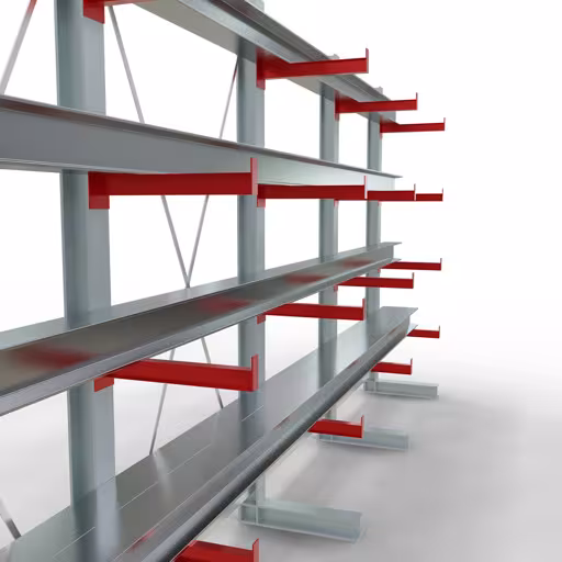 Abbildung Nr 12 des Artikels K 3000 Komplettregal, einseitig, 2500 x 5200 x 500 mm, RAL 7001 / RAL 3000, 5 Lagerebenen aus der Produktgruppe Kragarmregale von der Marke Schulte Lagertechnik