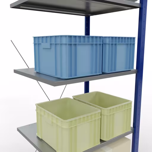Scaffali componibili, scaffali, sistema a innesto MULTIplus150, 2000 x 750 x 600 mm (AxLxP), 5 ripiani, traversa, RAL 5010 blu genziana/zincato/zincato della marca Schulte Lagertechnik della gamma sistemi a innesto