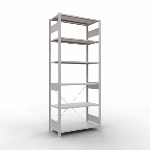 Étagère de base, étagère, système enfichable MULTIplus150, 2500 x 1000 x 500 mm (HxLxP), 6 étagères, traverse, RAL 7035 gris clair de Schulte Lagertechnik Étagère de base, étagère, système enfichable MULTIplus150, 2500 x 1000 x 500 mm (HxLxP), 6 étagères, traverse, gris clair RAL 7035, étagère de base, réf. 32651