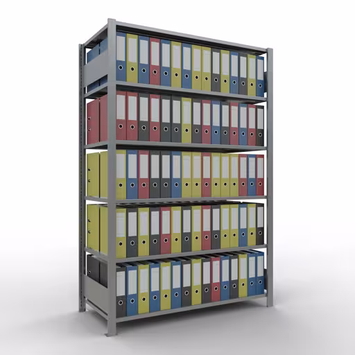 Produktbild Nr 11 des Artikels Grundregal, Büro-Fachbodenregal Stecksystem MULTIplus150, 2000 x 1300 x 600 mm (HxBxT), 6 Fachböden, Längenriegel, verzinkt, ohne Mittelanschlag Abbildung Nr 11 des Artikels Grundregal, Büro-Fachbodenregal Stecksystem MULTIplus150, 2000 x 1300 x 600 mm (HxBxT), 6 Fachböden, Längenriegel, verzinkt, ohne Mittelanschlag aus der Produktgruppe Büroregale von der Marke Schulte Lagertechnik