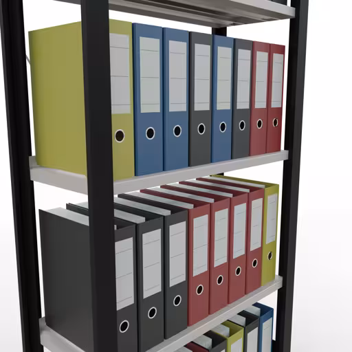 Produktbild Nr 13 des Artikels Grundregal, Büro-Fachbodenregal Stecksystem MULTIplus85, 1800 x 750 x 300 mm (HxBxT), 5 Fachböden, Kreuzstrebe, mit Anschlagleiste, schwarz/lichtgrau Abbildung Nr 13 des Artikels Grundregal, Büro-Fachbodenregal Stecksystem MULTIplus85, 1800 x 750 x 300 mm (HxBxT), 5 Fachböden, Kreuzstrebe, mit Anschlagleiste, schwarz/lichtgrau aus der Produktgruppe Büroregale von der Marke Schulte Lagertechnik