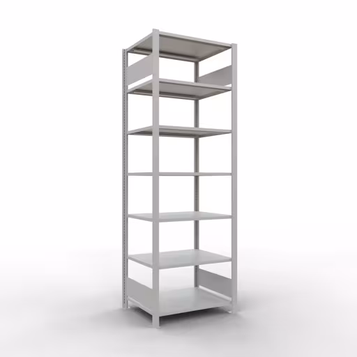 Étagère de base, étagère de bureau, système enfichable MULTIplus150, 2300 x 750 x 600 mm, 7 étagères, sans butée centrale, gris clair de la marque Schulte Lagertechnik de la gamme d'étagères de bureau