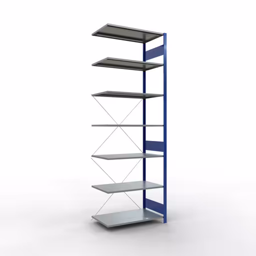 Figure n° 9 de l'article étagère complémentaire, étagère à étagères, système enfichable MULTIplus85, 3000 x 1000 x 600 mm, 7 étagères, traverse, RAL 5010 bleu gentiane du groupe de produits système enfichable de la marque Schulte Lagertechnik