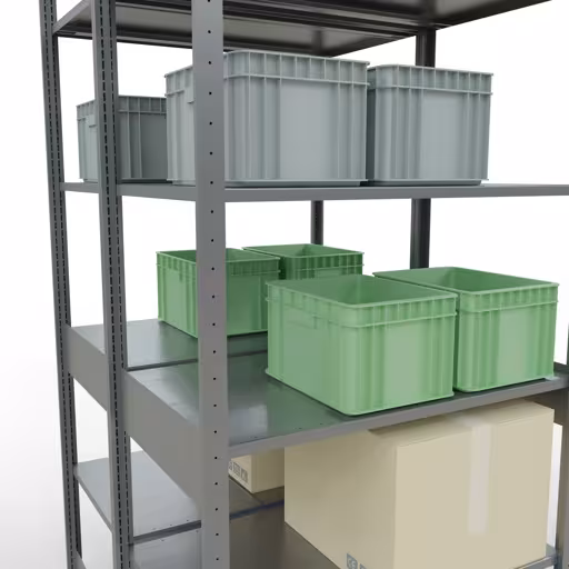 Image du produit n° 13 de l'article étagère de base, étagère double, système d'étagères enfichables MULTIplus150, 2500 x 1000 x (2x600) mm (HxLxP), 2x6 étagères, traverse, galvanisé Figure n° 13 de l'article étagère de base, étagère double, système d'étagères enfichables MULTIplus150, 2500 x 1000 x (2x600) mm, 2x6 étagères, galvanisées du groupe de produits étagères de la marque Schulte Lagertechnik