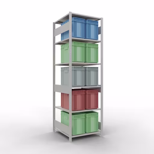 Une autre vue de l'article étagère de base, étagère à étagères, système enfichable MULTIplus150, 2500 x 750 x 800 mm, 6 étagères, gris clair RAL 7035 de la catégorie étagère de base