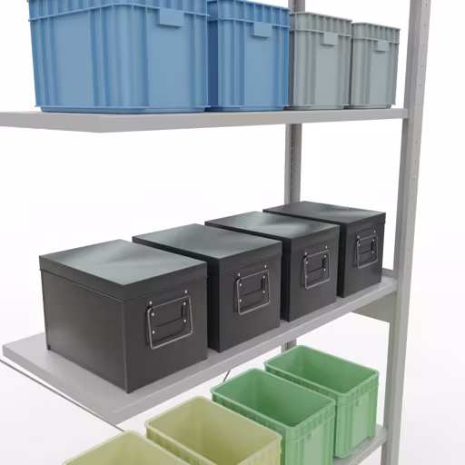 Image du produit n° 15 de l'article Rayonnage complémentaire, rayonnage à étagères, système enfichable MULTIplus85, 2500 x 1000 x 400 mm (HxLxP), 6 étagères, traverse, RAL 7035 gris clair Figure n° 15 de l'article étagère complémentaire, étagère à étagères, système enfichable MULTIplus85, 2500 x 1000 x 400 mm, 6 étagères, traverse, RAL 7035 gris clair du groupe de produits système enfichable de la marque Schulte Lagertechnik