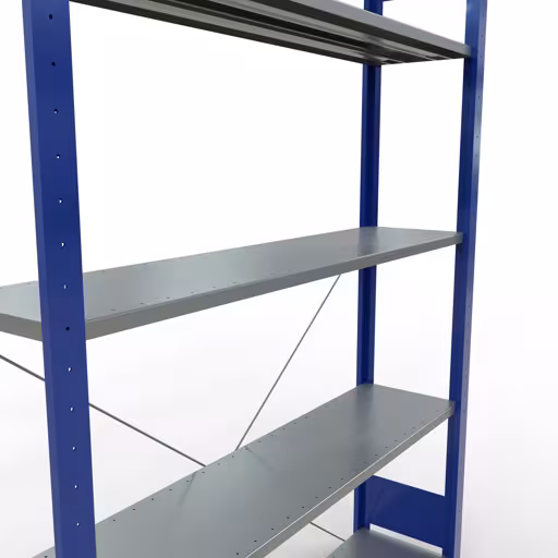 Une autre vue de l'article étagère de base, étagère à étagères, système enfichable MULTIplus150, 2000 x 1300 x 300 mm, 5 étagères, traverse, RAL 5010 bleu gentiane/galvanisé de la catégorie système enfichable