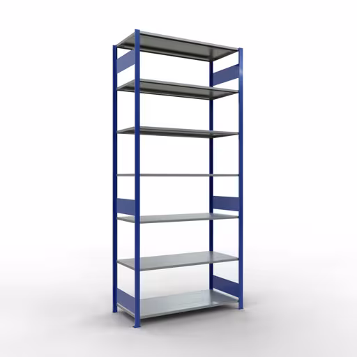 Étagère de base, étagère, système enfichable MULTIplus150, 3000 x 1300 x 600 mm, 7 étagères, RAL 5010 bleu gentiane/galvanisé de Schulte Lagertechnik de la catégorie système enfichable