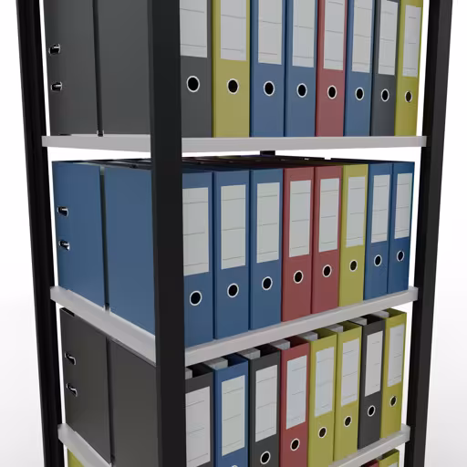 Immagine aggiuntiva dell'articolo Scaffale Basic, scaffale per ufficio, sistema a innesto MULTIplus150, 2000 x 750 x 600 mm (AxLxP), 6 ripiani, barre longitudinali, senza fermo centrale, nero/grigio chiaro dal sistema a innesto