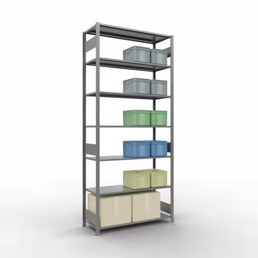 Étagère de base, étagère, système enfichable MULTIplus150, 3000 x 1300 x 500 mm, 7 étagères, galvanisées de Schulte Lagertechnik avec le réf. 12752-130-LR
