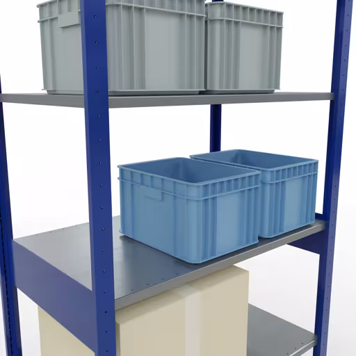 Immagine del prodotto n. 13 dell'articolo scaffale base, sistema a innesto per ripiani MULTIplus150, 2500 x 1000 x 600 mm, 6 ripiani, RAL 5010 blu genziana/zincato della gamma di prodotti per sistemi a innesto della marca Schulte Lagertechnik
